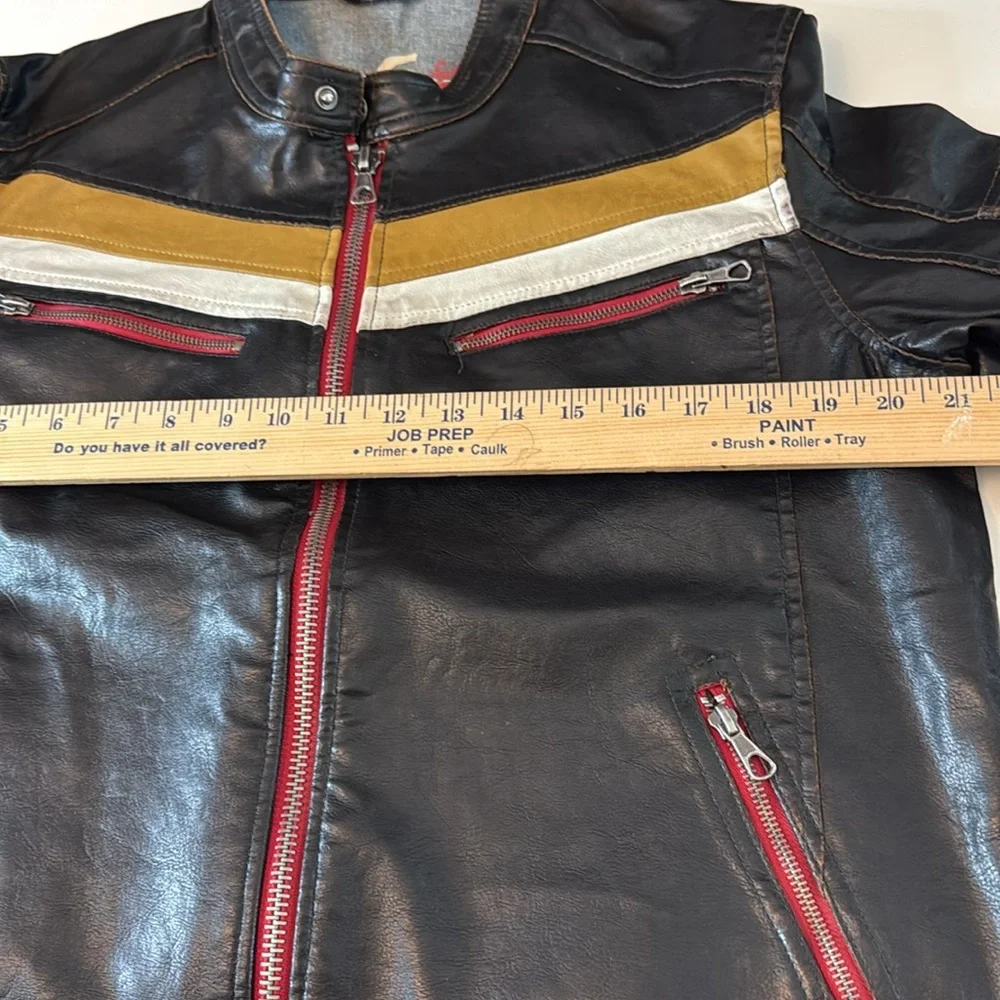 Vintage Springfield 76 Men's Black Leather Racer Jacket w/ Stripe Accents - Picture 13 of 15